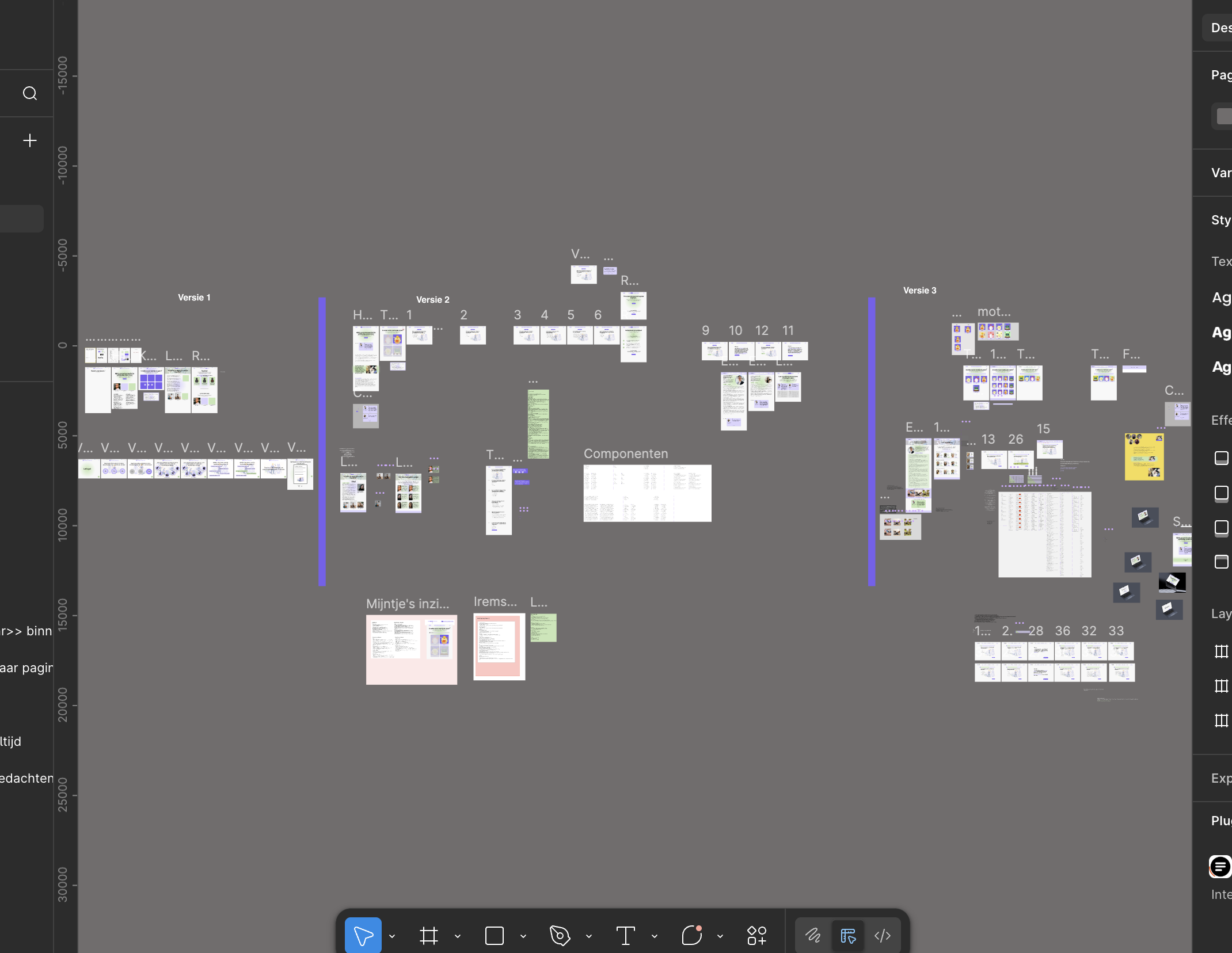 Figma canvas overview showing multiple iterations of the UNFOLD website screens