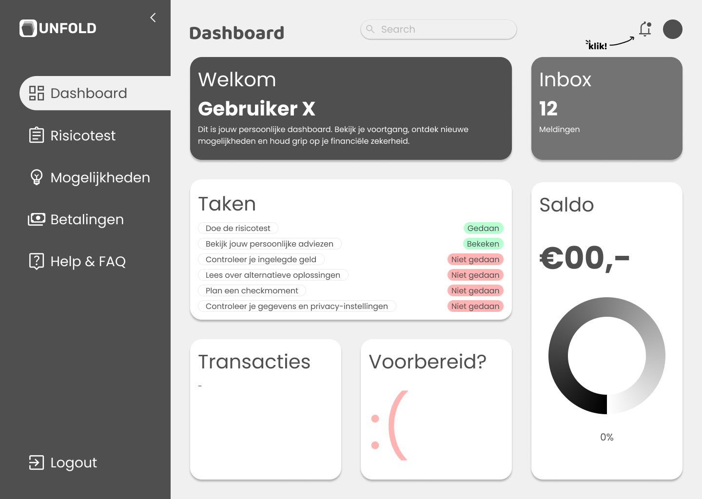 An early UNFOLD dashboard direction that was discarded because the tone was too playful for the sensitive topic